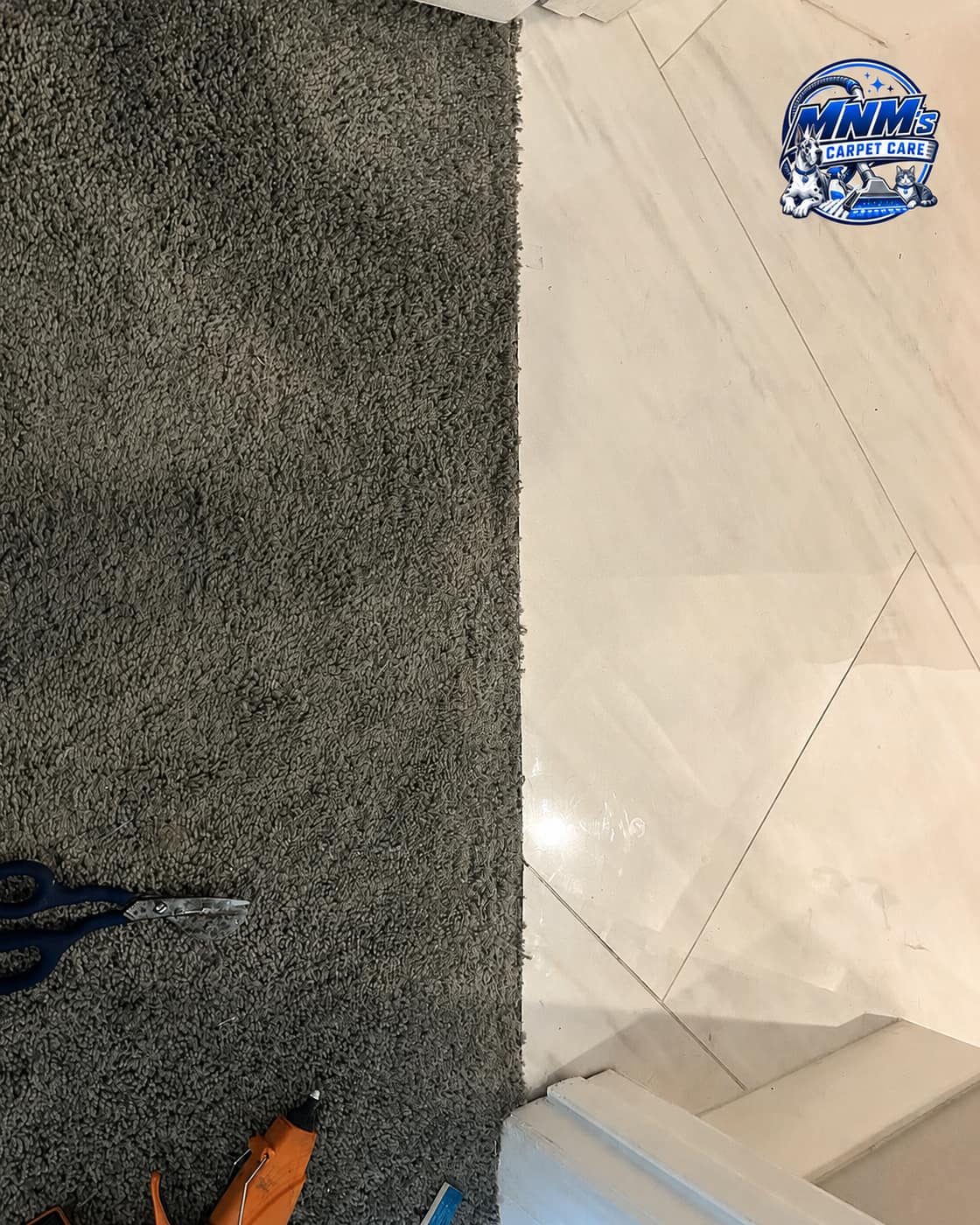 Carpet edge repair at tile transition